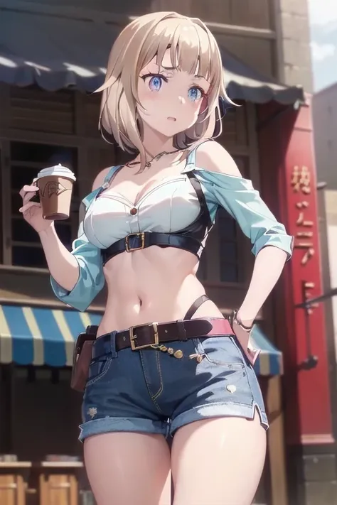 (masterpiece, Best Quality, ultra-detailed, high resolution, extremely detailed CG, official art, Professional Lighting, Perfect Anatomy, anime colors), (from below), looking at viewer, cowboy shot, perfect body, 24yo beautiful 1girl, medium hips, glamorou...