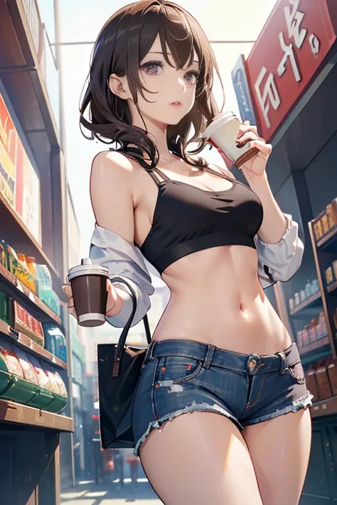 (masterpiece, Best Quality, ultra-detailed, high resolution, extremely detailed CG, official art, Professional Lighting, Perfect Anatomy, anime colors), (from below), looking at viewer, cowboy shot, perfect body, 24yo beautiful 1girl, medium hips, glamorou...