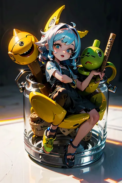 3d-illustration of a very cute girl figure in a jar