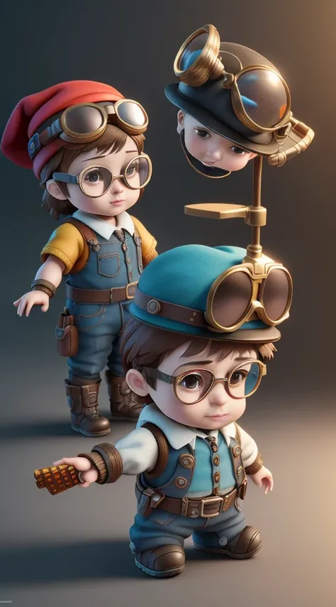 There was a toy with a hat and goggles, Ultra-detailed rendering, 4k octane rendering, Little People. Unreal Engine 5, Presenting in Corona, 3d 8k acetate rendering, Super detailed, 8k Octave Rendering Photo, Mechanical dolls, Popular on polycount,