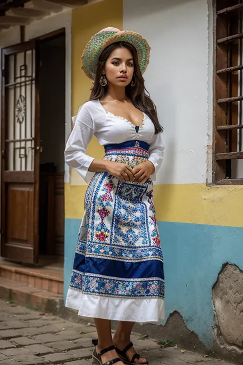 Beautiful woman, 20 years, Colombia 🇨🇴, mestiza colombian, dressed in traditional clothing 