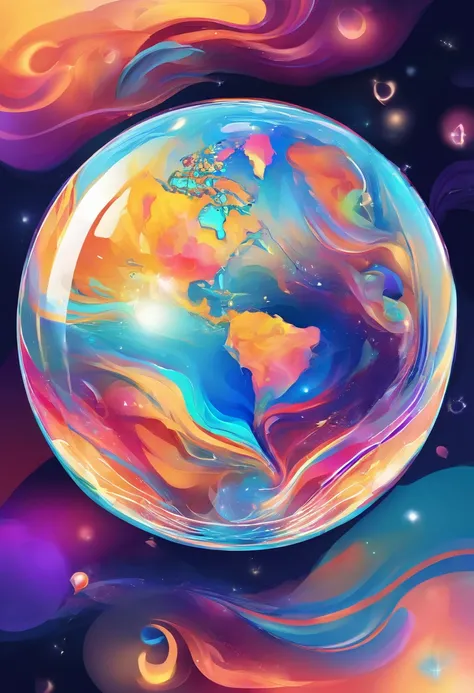 Earth trapped in a soap bubble，mysterious，Healing，Gentle light，Expression of abundance．