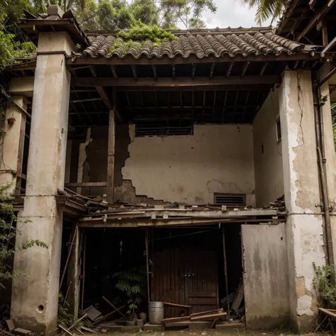 Broken ancient house in jungle