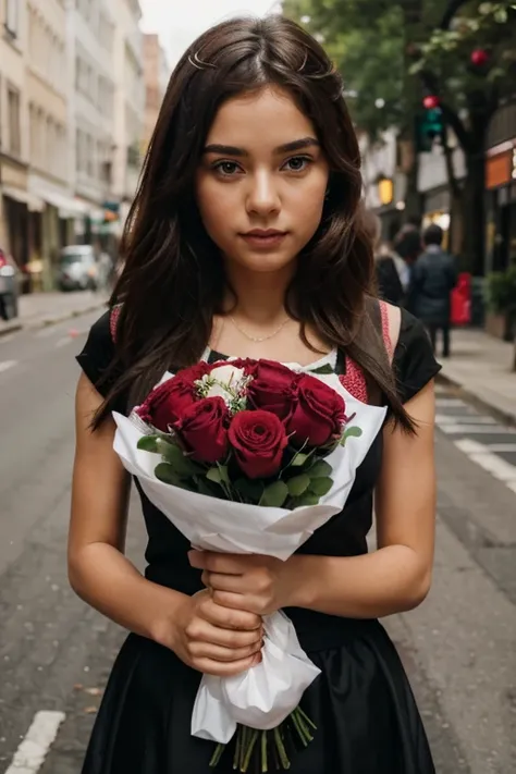 girl holding rose bouquet