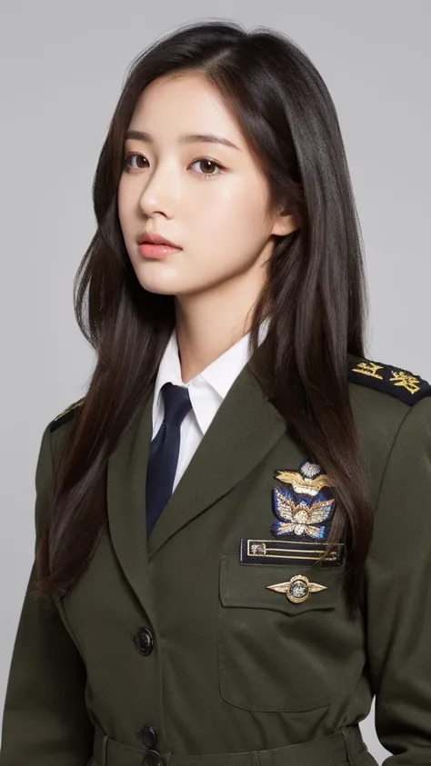 （hyperrealistic， high resolution：1.3）， 1 girl with the perfect body， Very detailed face and eyes，long hair, ：1.2，， big girl , Wearing a pilot uniform