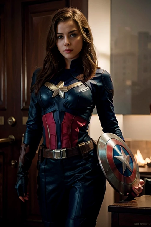  woman in a Captain america costume posing for a picture, amber heard as Captain america,  as Captain america, emma watson as Captain america, margot robbie as Captain america, gal gadot as Captain america, Captain america, Captain marvel, de los vengadore...