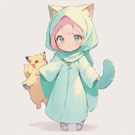 cat, fullbody,1 malay girl in hijab,
(pastel color:1.5),white background,