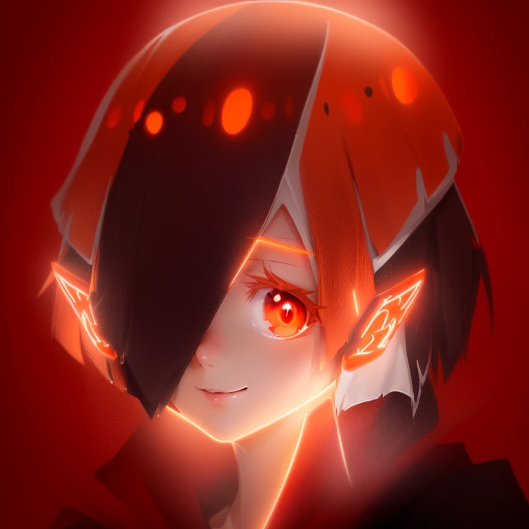 anime girl with red hair and orange eyes with a red nose, orange - haired anime boy, flat anime style shading, anime style character, in an anime style, with glowing red eyes, the hime cut, in anime style, clean detailed anime style, made with anime painte...