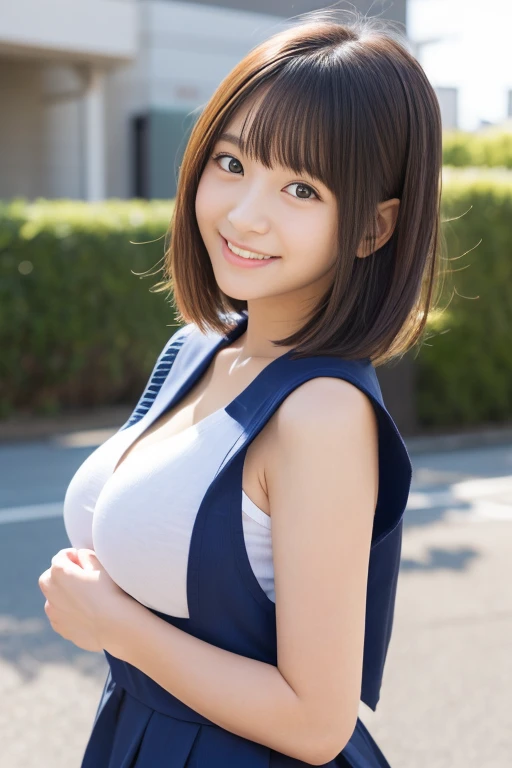 Close-up of a 17-year-old high school girl、(run and jump).Big Breasts、White skin、 smileの日本モデル、 cuteアイドルの彫刻、 若手gravureアイドル、 若くてcuteアイドルの彫刻、 リアルにcuteアイドルの彫刻、 smileがcuteアイドルの彫刻、 洗練されたgravureアイドル、masterpiece, (run and jump)、 highest quality, High resolution, w...