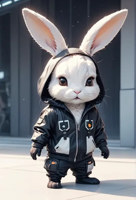 Cartoon animal design, Flat style cute rabbit full body photo, Simple but still stylish, Fresh flat style, Cyberpunk elements are used freely, The front shows a charming and cute posture, Feet down，Pose cute