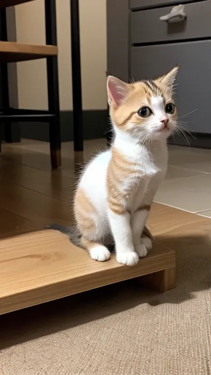 A little cute kitten stands up and puts his mouth to a water bowl tank to drink water,