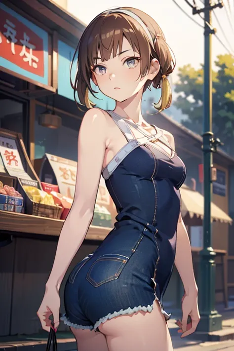 (masterpiece, Best Quality, ultra-detailed, high resolution, extremely detailed CG, official art, Professional Lighting, Perfect Anatomy, anime colors), (from below), looking at viewer, cowboy shot, perfect body, a 24yo beautiful girl, sidelocks, hairband,...