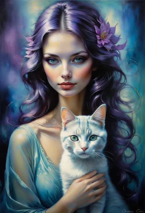 Girl with Cat, by Dorina Costras, best quality, masterpiece, very aesthetic, perfect composition, intricate details, ultra-detailed