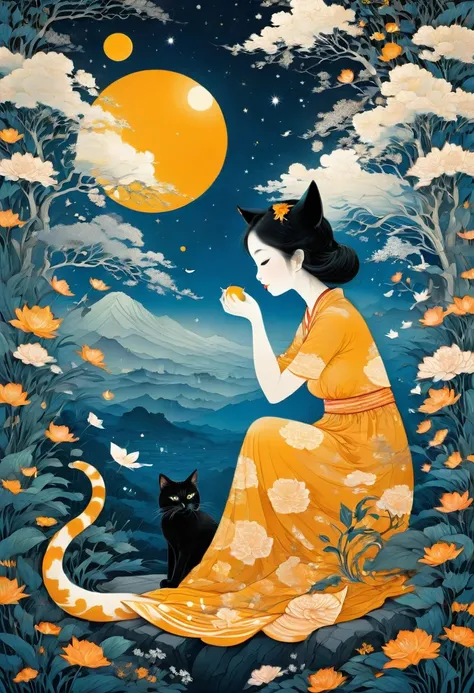 Girl with Cat, by Tang Yau Hoong, best quality, masterpiece, very aesthetic, perfect composition, intricate details, ultra-detailed