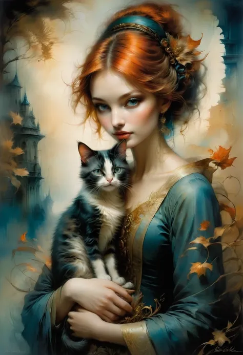 Girl with Cat, by Anne Bachelier, best quality, masterpiece, very aesthetic, perfect composition, intricate details, ultra-detailed