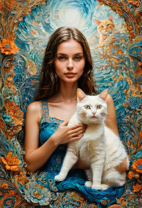 Girl with Cat, by Tatiana Ivanova, best quality, masterpiece, very aesthetic, perfect composition, intricate details, ultra-detailed