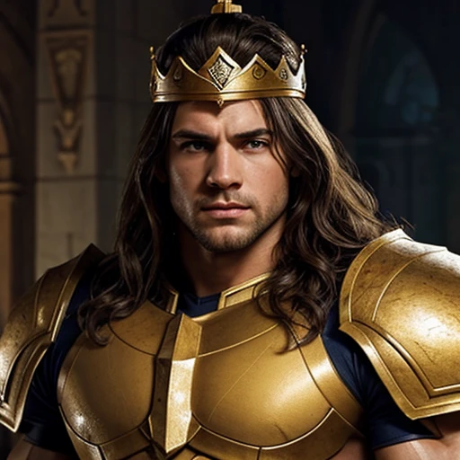 Put on the crown,Portrait of a muscular and handsome paladin, Soft Hair, Muscular