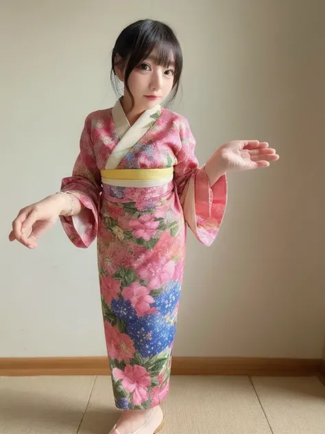 Traditional and elegant Japanese clothing,Vivid furisode,Full body photo