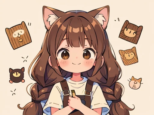 highest quality、masterpiece、Official Art、The best configuration、The best light source、low length，a bit、cute、Young girl, cat girl, brown hair, long braids, long curly hair, mischievous cat girl, brown eyes, glass, glass spill, brown hair, smug, smirk, kawai...