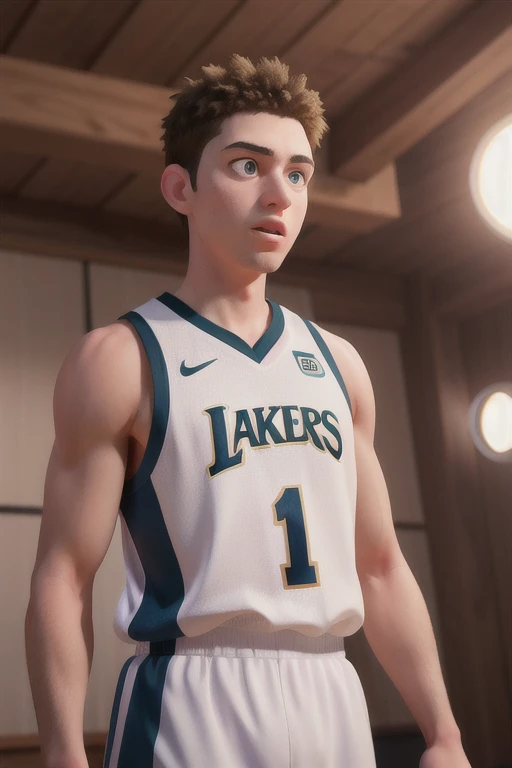 A man wearing a basketball uniform, detailed facial features, beautiful eyes, long eyelashes, realistic, photorealistic, 4k, high resolution, masterpiece, ultra-detailed, studio lighting, vivid colors, dramatic lighting, cinematic composition