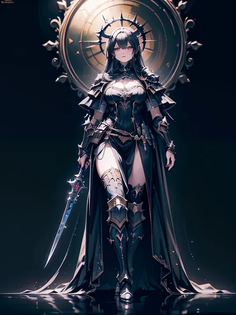 (((masterpiece, best quality, 8k)))a dark and cursed female game character,((perfect face)), wearing ornate black and gold armor...