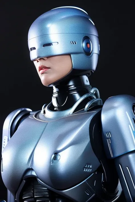 ((best quality)), ((masterpiece)), (detailed), female Robot is Japanese Woman,50 years old,blue eye,Mechanical ear,silver metallic Robot body,like a Robocop ,Grammer Body,No Expression,Big Chest,Sexy female Robot,Perfect Robot Woman,Sex Android,Sex Robot