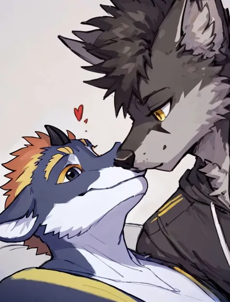 ((Jonathan 
A red and black male dragon with brown hair and black eyes and black horns kissing another person on the face close up)) ,pose))) , face , day, , sensual kissing , detailed, uploaded to e621, beautiful and detailed portrait of an anthropomorphi...