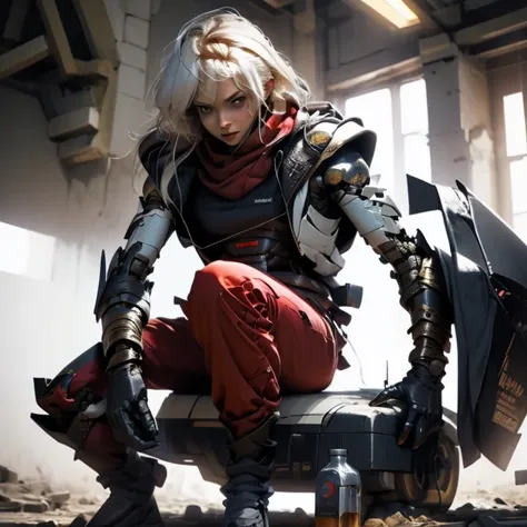 a beautiful young European woman is sitting on top of a robot with a gun in its hand and a gun in its hand, Aleksi Briclot, warhammer, concept art, furry art