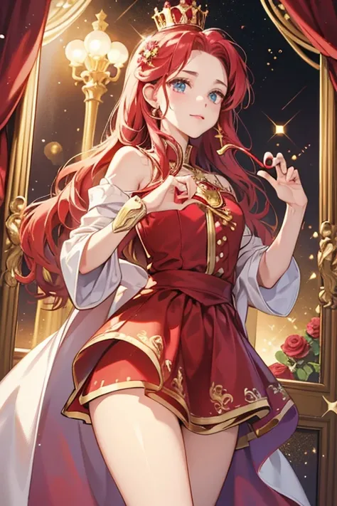 In Magic Mirror, when enlarged, her key has a slightly brighter colour of red with a small crown on top of the heart-outlined handle, a heart-shaped decor below the handle, and the rose flower crest is placed on a golden base. SPARKLE; GLITTER