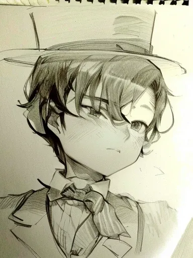 drawing of a man with a top hat and bow tie, inspired by Ryuzaburo Umehara, inspired by Junpei Satoh, anime shading), anime shading, inspired by Okumura Masanobu, inspired by Kawabata Ryūshi, an anime drawing, inspired by Hideyuki Kikuchi, inspired by Yuki...