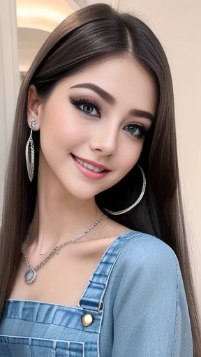 highest quality, masterpiece, One Girl, whole body, Very delicate and beautiful girl, 8k wallpaper, Beautiful details, Beautiful sparkle, Cinema Lighting、Silver Hair、Long Hair、ponytail、Aqua blue eyes、Big smile、blush:1.4、necklace、Long Piercing、(Sexy Gal:1.3...