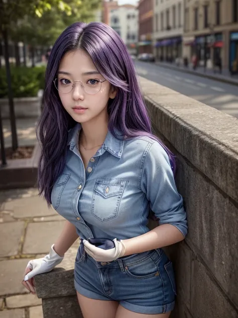 (1 lady), (Best quality at best:1.4), (ultra - detailed), (extremely detailed CG unified 16k), A Beautiful Woman with Perfect Figure: 1.4, Sharp Focus: 1.2, purple hair, very detailed, High-definition RAW color photo, professional photoshooting, amazing fa...