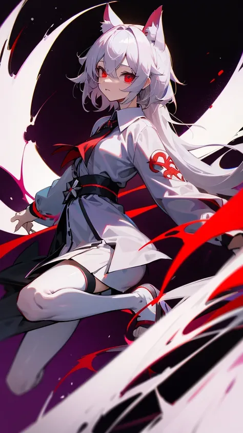 Highest quality　I have long hair　Gray Hair　Sagume Rare God　Red eyes　I dont have anything　vampire　Odd Eye　kind　Miko costume　Cat ear　modern style