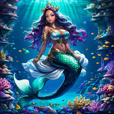 a high-tech mermaid spaceship, a crew of beautiful merpeople, coral and kelp accents, ultra-detailed, hyper realistic, 8k, photorealistic, dynamic lighting, dramatic lighting, cinematic, volumetric fog, glowing bioluminescent elements, intricate mechanical...