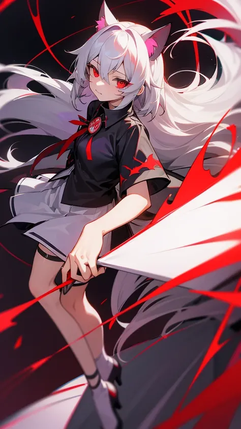 Highest quality　I have long hair　Gray Hair　Sagume Rare God　Red eyes　I dont have anything　vampire　Odd Eye　kind　Miko costume　Cat ear　modern style　Unfriendly