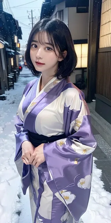 (Purple translucent Kimono)、(top-quality,​masterpiece:1.3,超A high resolution,),(ultra-detailliert,Caustics),(Photorealsitic:1.4,RAW shooting,)Ultra-realistic capture,A highly detailed,high-definition16Kfor human skin、 Skin texture is natural、enormous round...