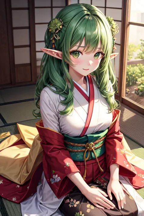 Elf Green hair Yellow-green eyes Cute Brings good luck Japanese clothing