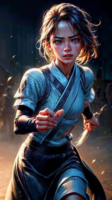 1girl, young white female, ip man, wing chun, martial arts, intense combat, detailed facial features, beautiful eyes, full lips,...