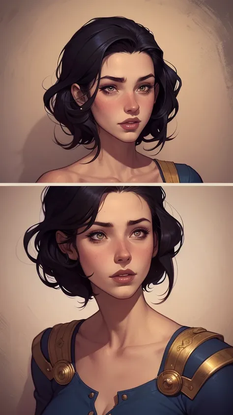 um desenho de uma mulher com e cabelo preto, Estilo de arte de Charlie Bowater, arte do personagem Charlie Bowater, drawn in the style of digite germe, estilo de charlie bowater, digite germe. alto detalhe, digite germe style, retrato de personagem em clos...