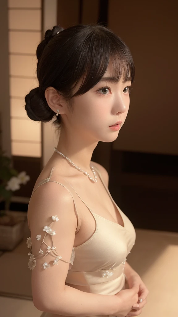 From the side, Hip Up,((Azirine)), Side pose, Random posture, night time,  (An extremely delicate and beautiful work), (masterpiece), (((1. 18-year-old Japanese woman:1.5))), Streetwear, Very detailed, The ponytail is crooked, charm expression, beautiful a...