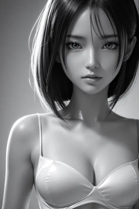 Close-up of a woman in black and white clothing, Shiny skin, Anime very detailed, thick, Highly detailed art gems, wlop and sakimichan, Photorealistic perfect body, 8k high quality detailed art, WLOP and Artgerm, Incredibly detailed, Glowing White Skin, Wa...