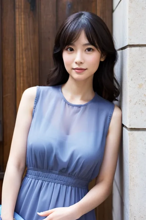 Sophisticated in her 30s、Please draw an adult Japanese woman.。Please give it a realistic touch。Her makeup is natural and her clothes are camisole dresses.、See-through and cool。I&#39;d like some accessories and nail polish too.。Please emphasize the cleavage...