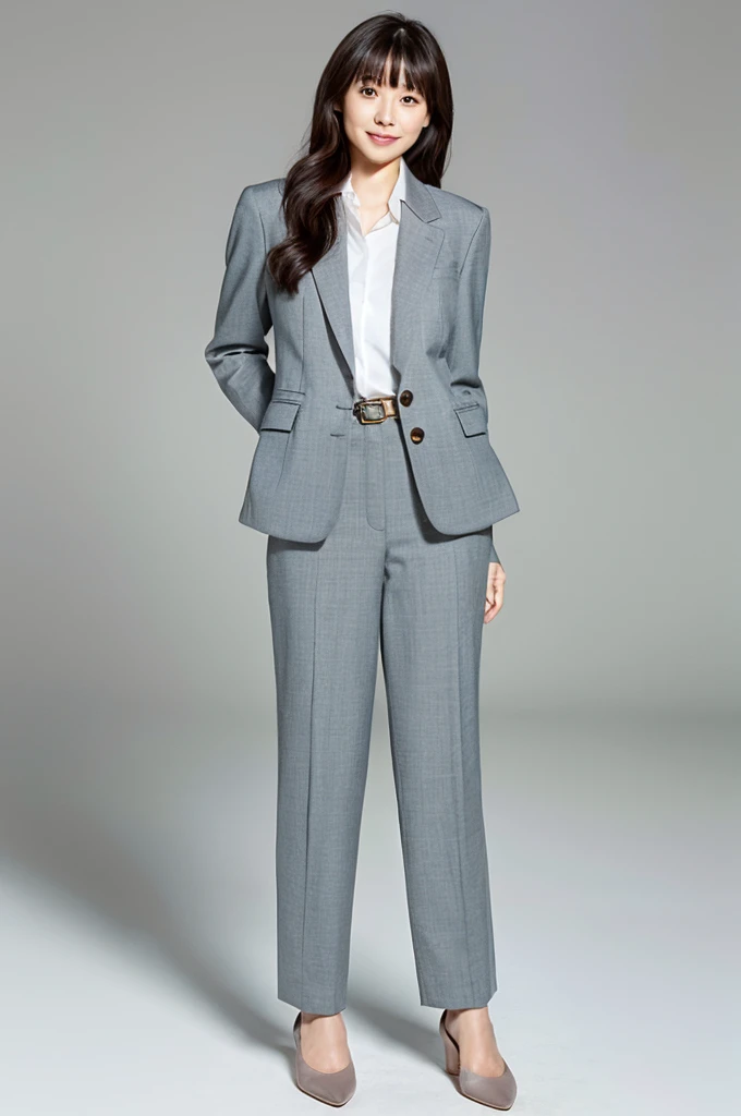 pure japanese woman,No shoes,Career woman,Perfect Face, suit, Full body images