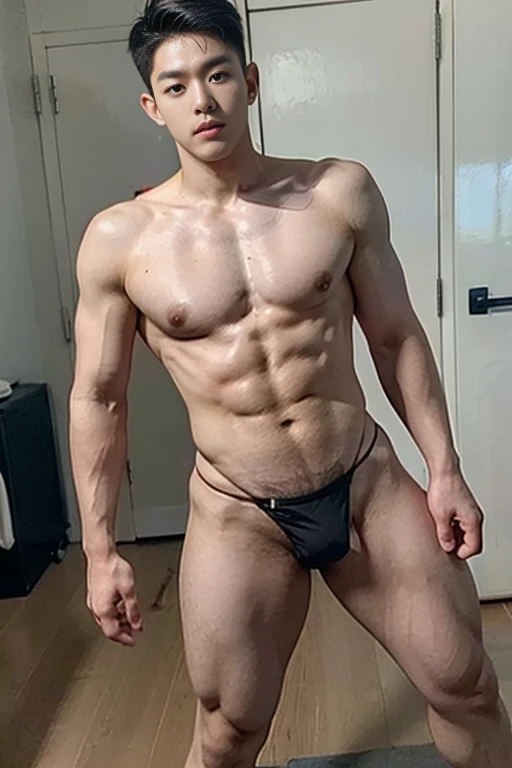 ((Handsome korean boy)) ,  tall boy , 20years old boy from Shanxi, ((full length shot(fls))) , ((wearing sexy micro string thong))  ,sexy , nsfw , topless, ultra realistic ,  ultra photorealism , (only boy. , only male) , looking at viewer, ((unrealistic w...