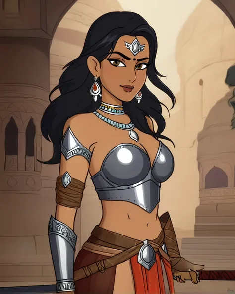 Sexy indian women in knight armor, ancient indian girl, exposed breast, sexy armor