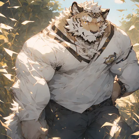 （masterpiece），（Very detailed），（best quality），hairy，White fur，White头发，Golden Eye Muscle，(((White)))，((Wear casual clothing))，((Convex))，(Jump to camera 1.4)，8K，（（high quality）），（Wolf），Strong body，（White毛发）