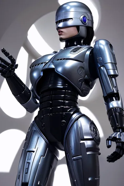 ((best quality)), ((masterpiece)), (detailed),40-year-old japanese woman transforms into robocop、long black hair、antenna-shaped ...