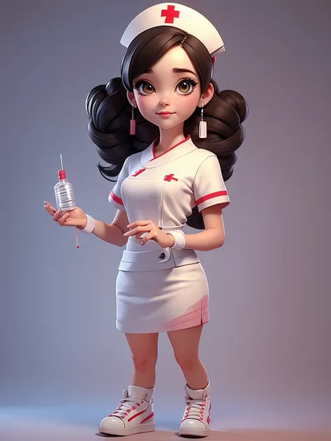 Nurse，粉色Nurse服，Nurse帽，Nursing，Hand holding a syringe，3D style，Picasso style，