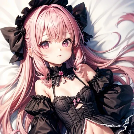 wear gothic loli　Pink Hair　Loli body type　Flat Chest