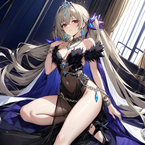 ((highest quality)), ((masterpiece)), (detailed), （perfect face）、the woman is extia spica, with long silver hair tied in two pon...